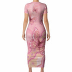 Dreamy Butterfly Collar Australia Breast Cancer Pink Short Sleeve Bodycon Dress Indigenous Art