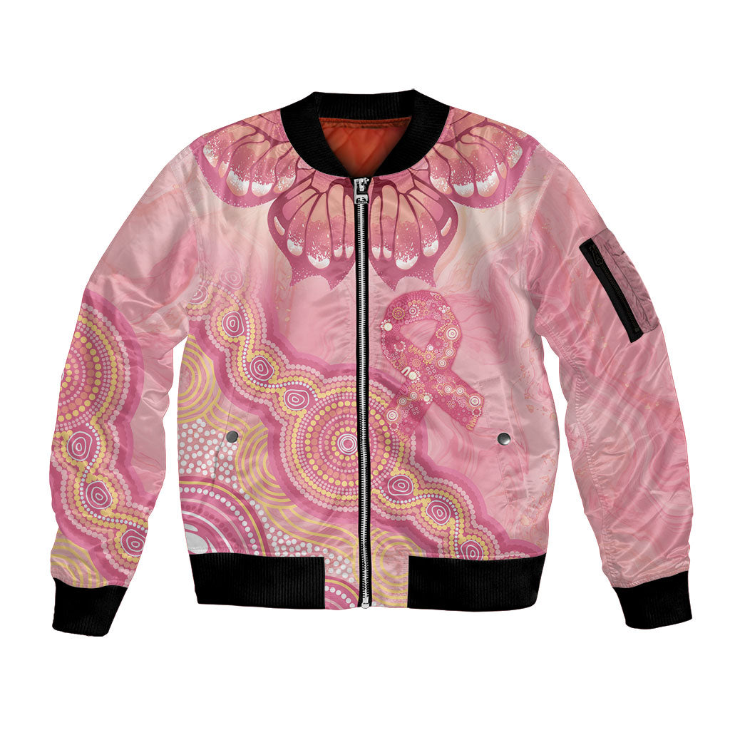 Dreamy Butterfly Collar Australia Breast Cancer Pink Sleeve Zip Bomber Jacket Indigenous Art