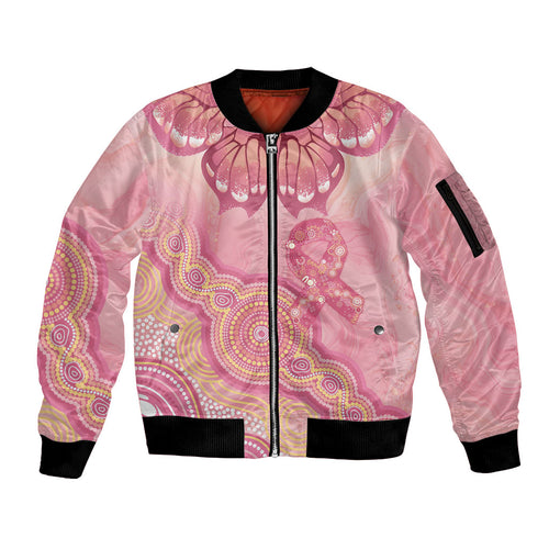 Dreamy Butterfly Collar Australia Breast Cancer Pink Sleeve Zip Bomber Jacket Indigenous Art