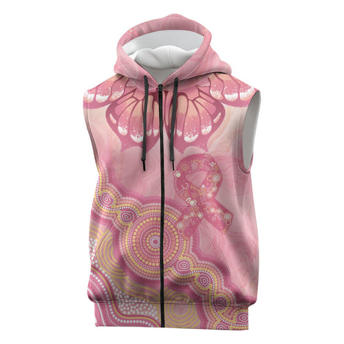Dreamy Butterfly Collar Australia Breast Cancer Pink Sleeveless Zip Hoodie Indigenous Art