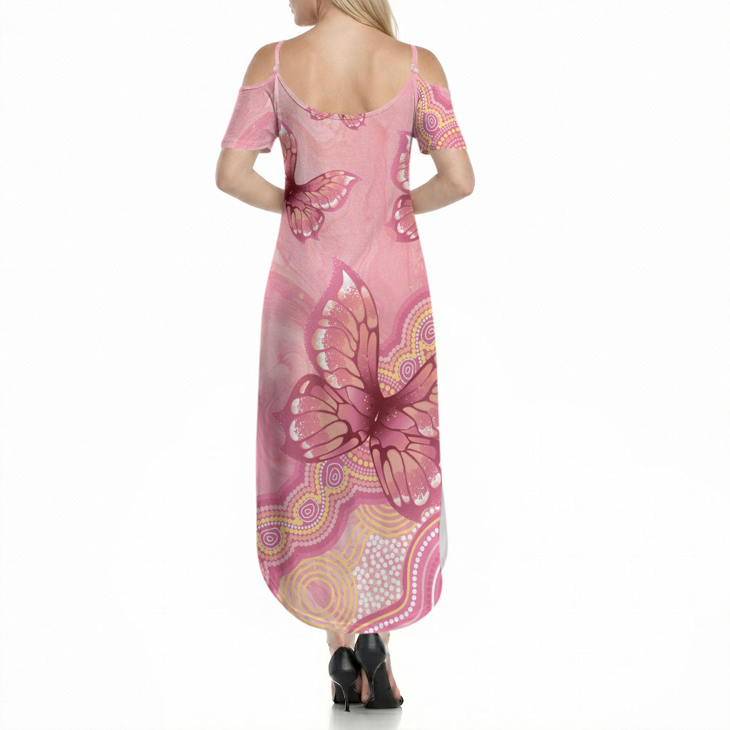 Dreamy Butterfly Collar Australia Breast Cancer Pink Summer Maxi Dress Indigenous Art
