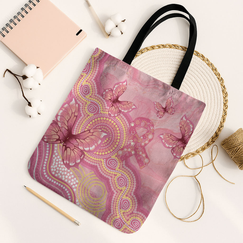 Dreamy Butterfly Collar Australia Breast Cancer Pink Tote Bag Indigenous Art