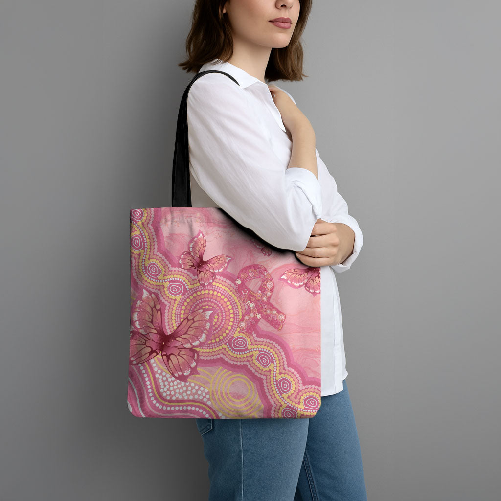 Dreamy Butterfly Collar Australia Breast Cancer Pink Tote Bag Indigenous Art