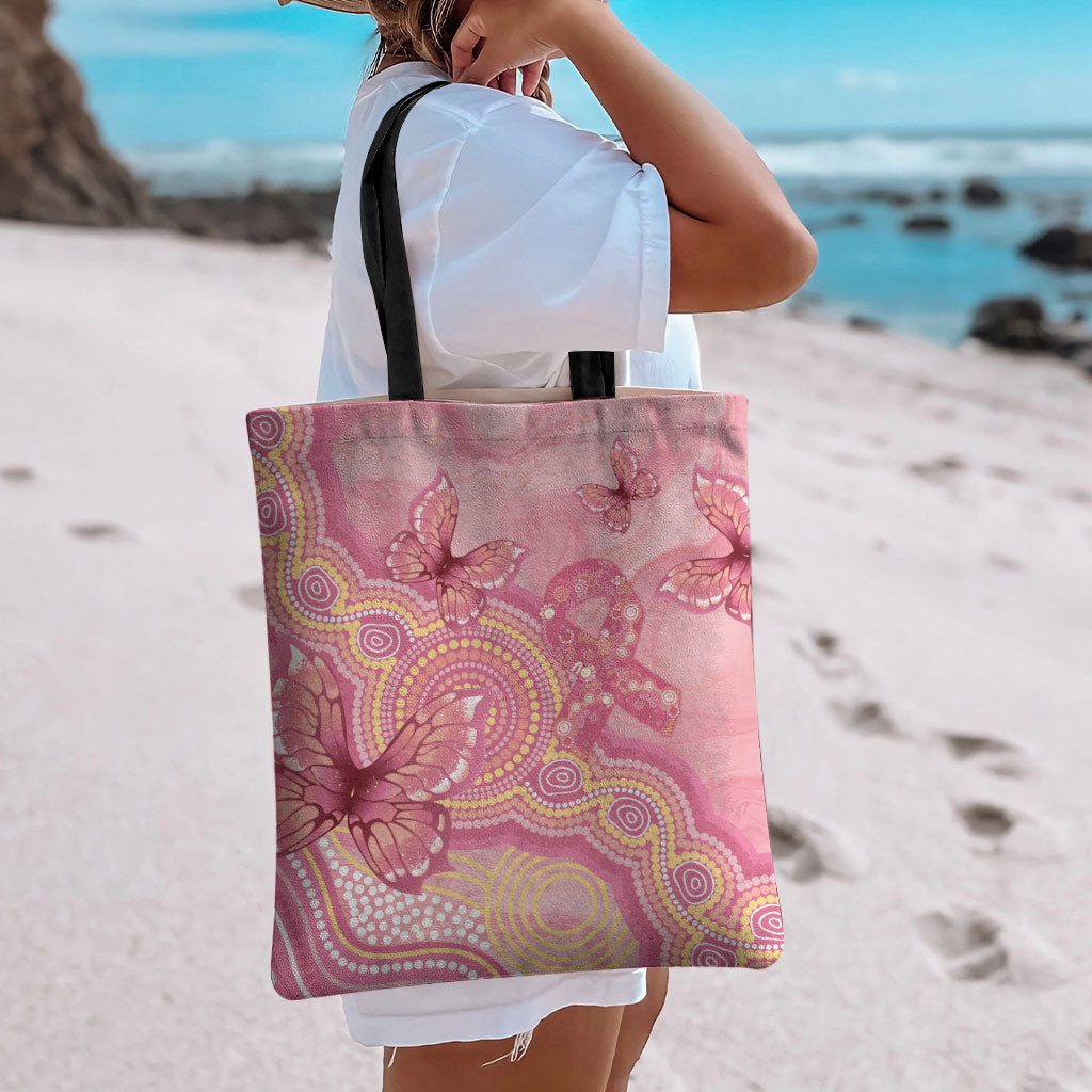 Dreamy Butterfly Collar Australia Breast Cancer Pink Tote Bag Indigenous Art