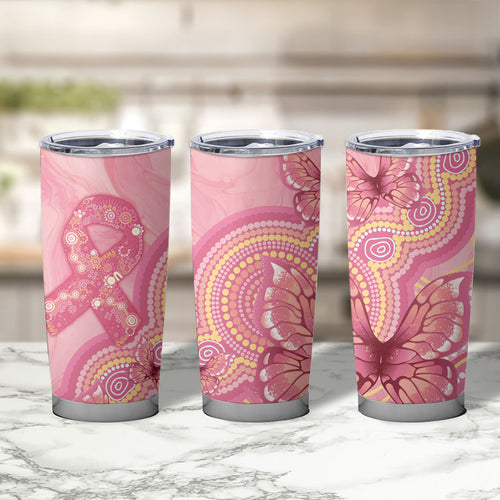 Dreamy Butterfly Collar Australia Breast Cancer Pink Tumbler Cup Indigenous Art
