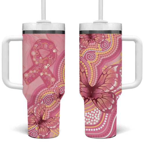 Dreamy Butterfly Collar Australia Breast Cancer Pink Tumbler With Handle Indigenous Art