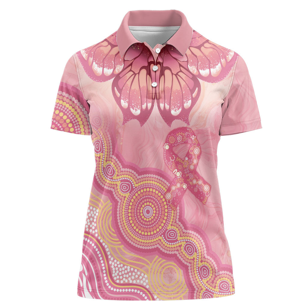 Dreamy Butterfly Collar Australia Breast Cancer Pink Women Polo Shirt Indigenous Art