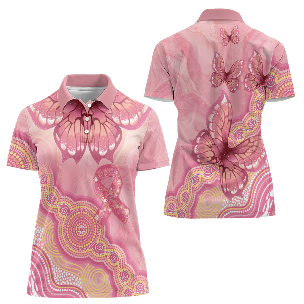 Dreamy Butterfly Collar Australia Breast Cancer Pink Women Polo Shirt Indigenous Art