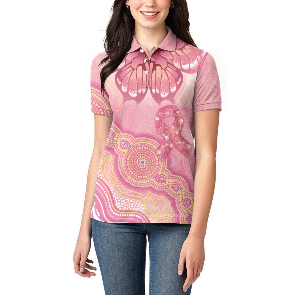 Dreamy Butterfly Collar Australia Breast Cancer Pink Women Polo Shirt Indigenous Art
