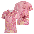 Dreamy Butterfly Collar Australia Breast Cancer Pink Women V-Neck T-Shirt Indigenous Art