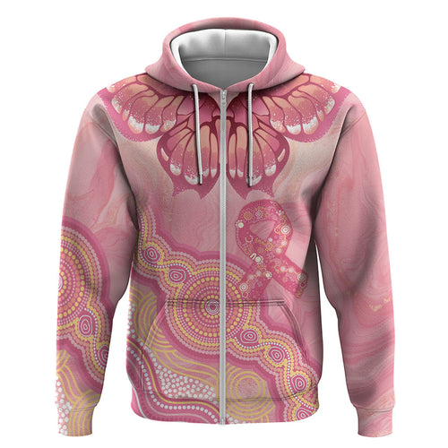 Dreamy Butterfly Collar Australia Breast Cancer Pink Zip Hoodie Indigenous Art
