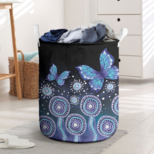 Dreamy Butterfly Collar Australia Purple Teal Hopeful Sky Laundry Basket Indigenous Aboriginal Art