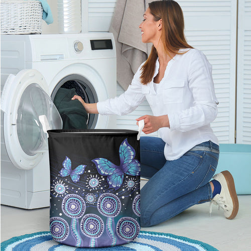 Dreamy Butterfly Collar Australia Purple Teal Hopeful Sky Laundry Basket Indigenous Aboriginal Art