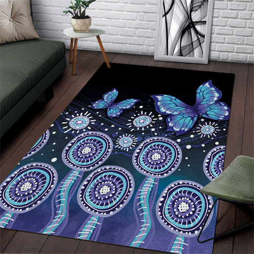 Dreamy Butterfly Collar Australia Purple Teal Hopeful Sky Area Rug Indigenous Aboriginal Art