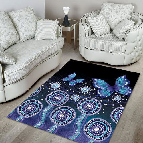 Dreamy Butterfly Collar Australia Purple Teal Hopeful Sky Area Rug Indigenous Aboriginal Art