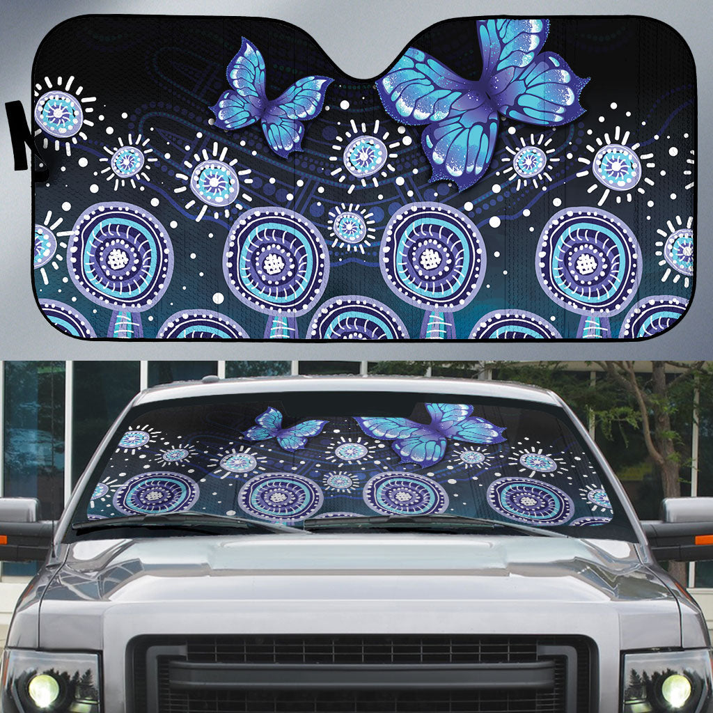 Dreamy Butterfly Collar Australia Purple Teal Hopeful Sky Auto Sun Shade Indigenous Aboriginal Art