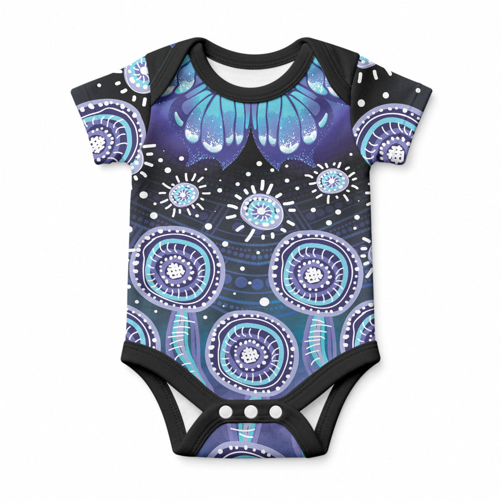 Dreamy Butterfly Collar Australia Purple Teal Hopeful Sky Baby Onesie Indigenous Aboriginal Art