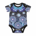 Dreamy Butterfly Collar Australia Purple Teal Hopeful Sky Baby Onesie Indigenous Aboriginal Art
