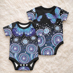Dreamy Butterfly Collar Australia Purple Teal Hopeful Sky Baby Onesie Indigenous Aboriginal Art
