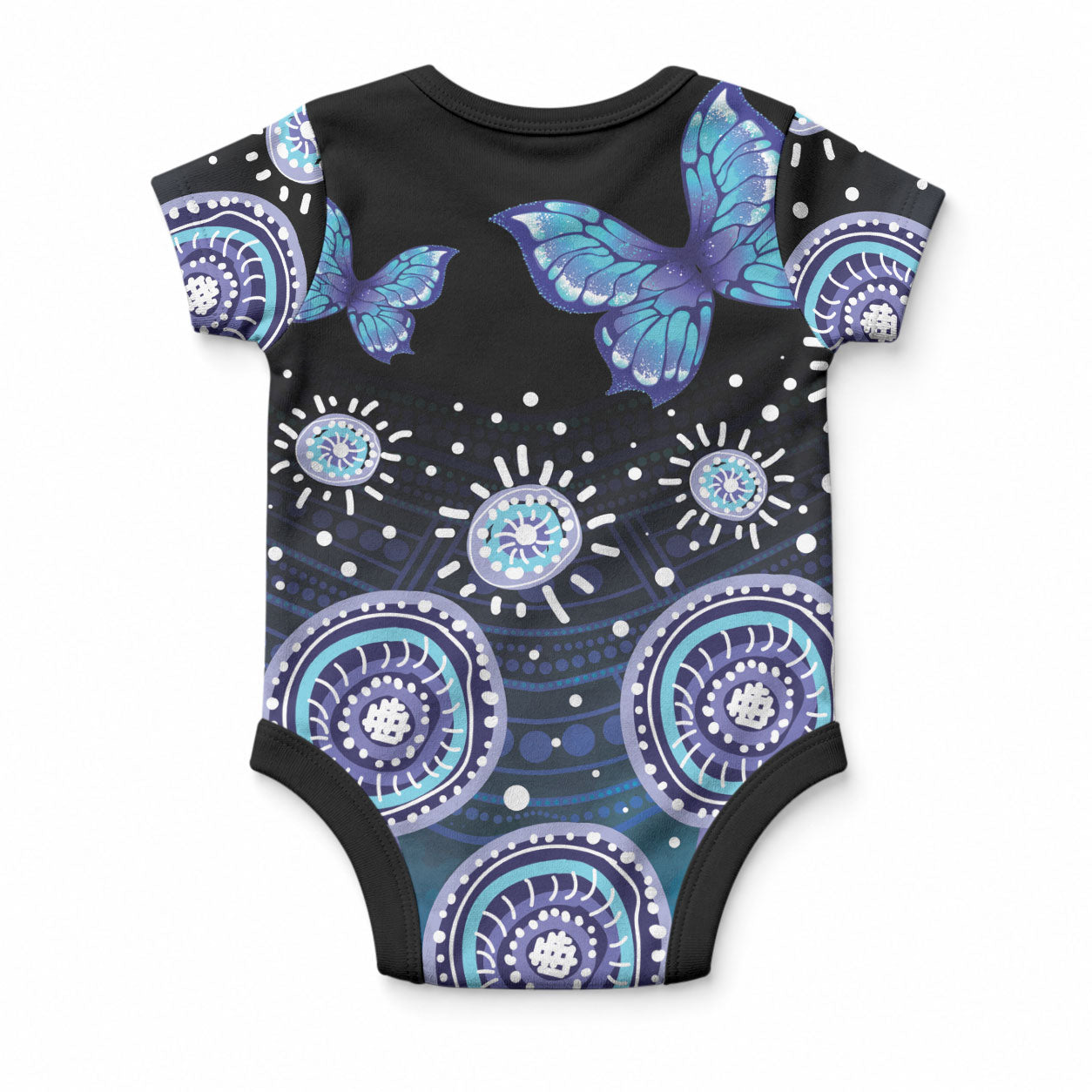 Dreamy Butterfly Collar Australia Purple Teal Hopeful Sky Baby Onesie Indigenous Aboriginal Art