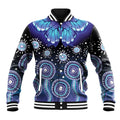 Dreamy Butterfly Collar Australia Purple Teal Hopeful Sky Baseball Jacket Indigenous Aboriginal Art