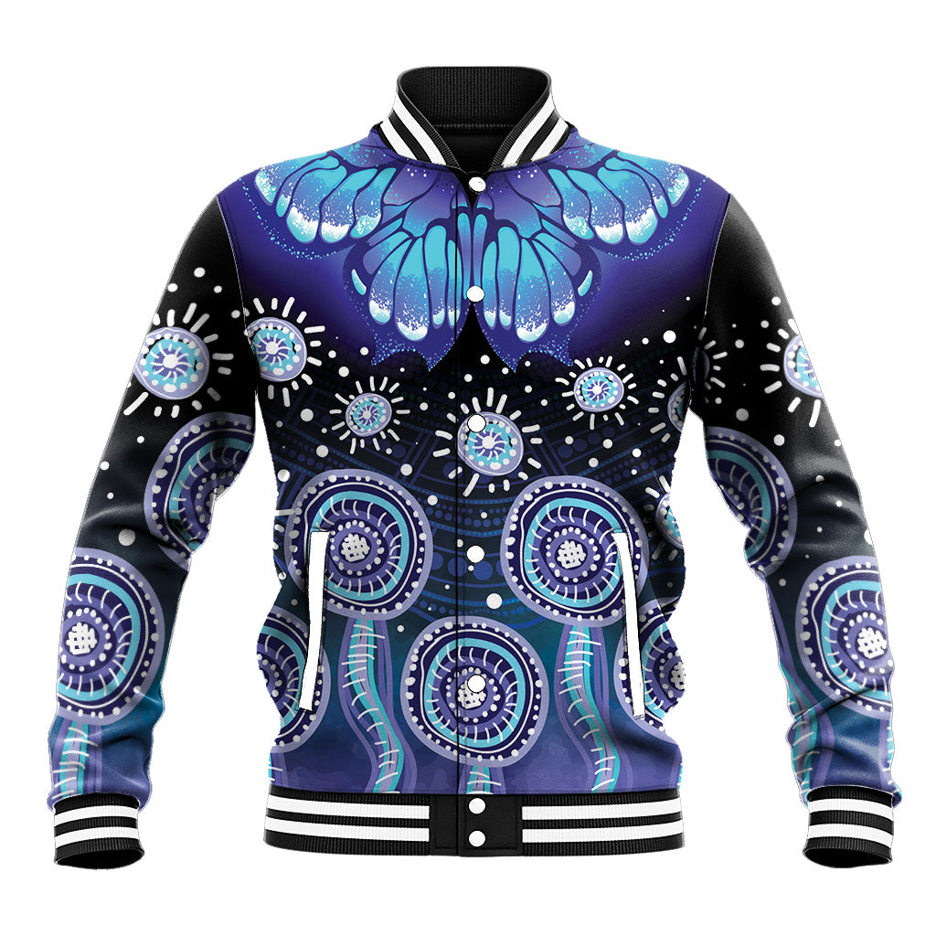 Dreamy Butterfly Collar Australia Purple Teal Hopeful Sky Baseball Jacket Indigenous Aboriginal Art