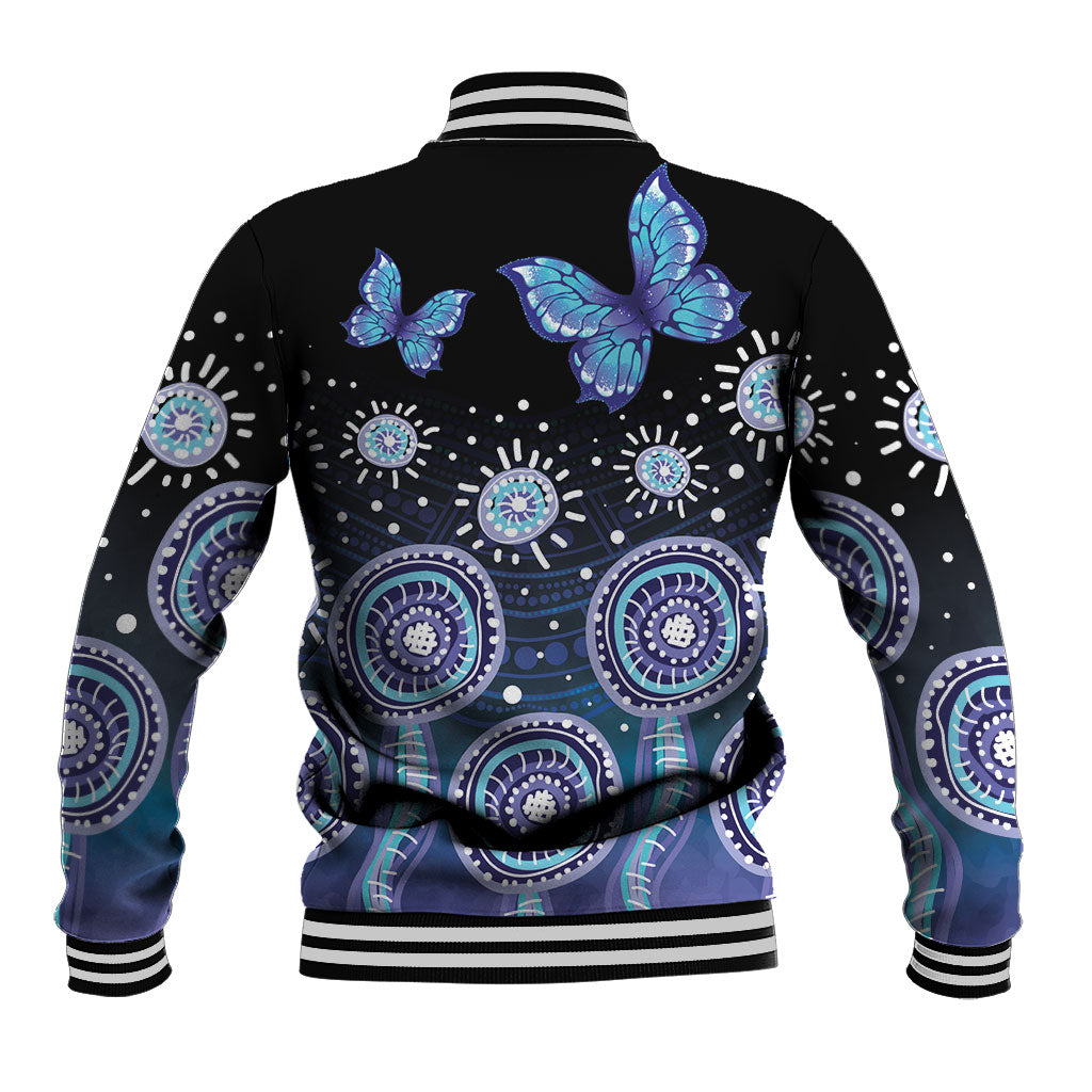 Dreamy Butterfly Collar Australia Purple Teal Hopeful Sky Baseball Jacket Indigenous Aboriginal Art