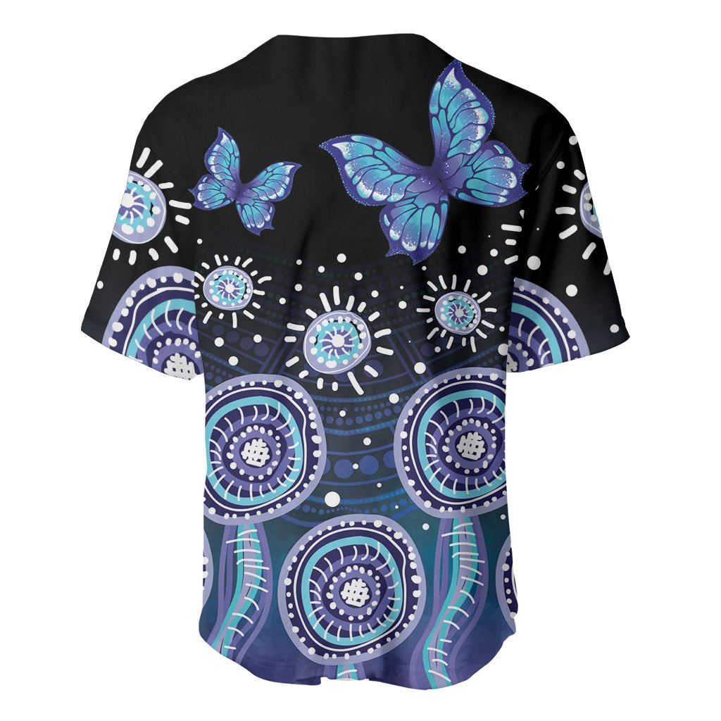 Dreamy Butterfly Collar Australia Purple Teal Hopeful Sky Baseball Jersey Indigenous Aboriginal Art