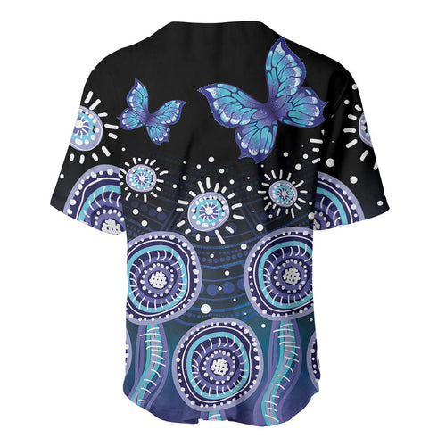 Dreamy Butterfly Collar Australia Purple Teal Hopeful Sky Baseball Jersey Indigenous Aboriginal Art