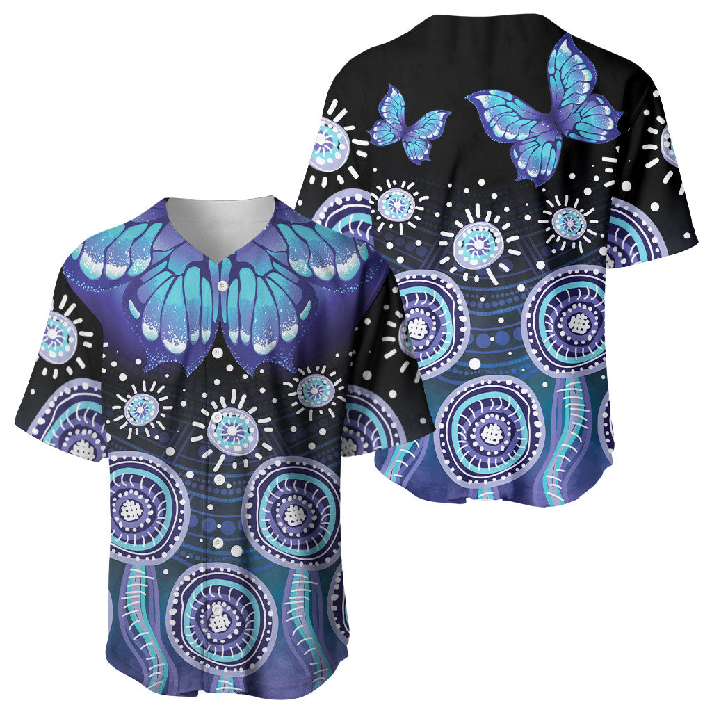 Dreamy Butterfly Collar Australia Purple Teal Hopeful Sky Baseball Jersey Indigenous Aboriginal Art