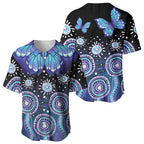 Dreamy Butterfly Collar Australia Purple Teal Hopeful Sky Baseball Jersey Indigenous Aboriginal Art