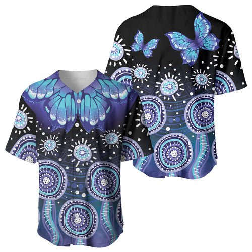Dreamy Butterfly Collar Australia Purple Teal Hopeful Sky Baseball Jersey Indigenous Aboriginal Art