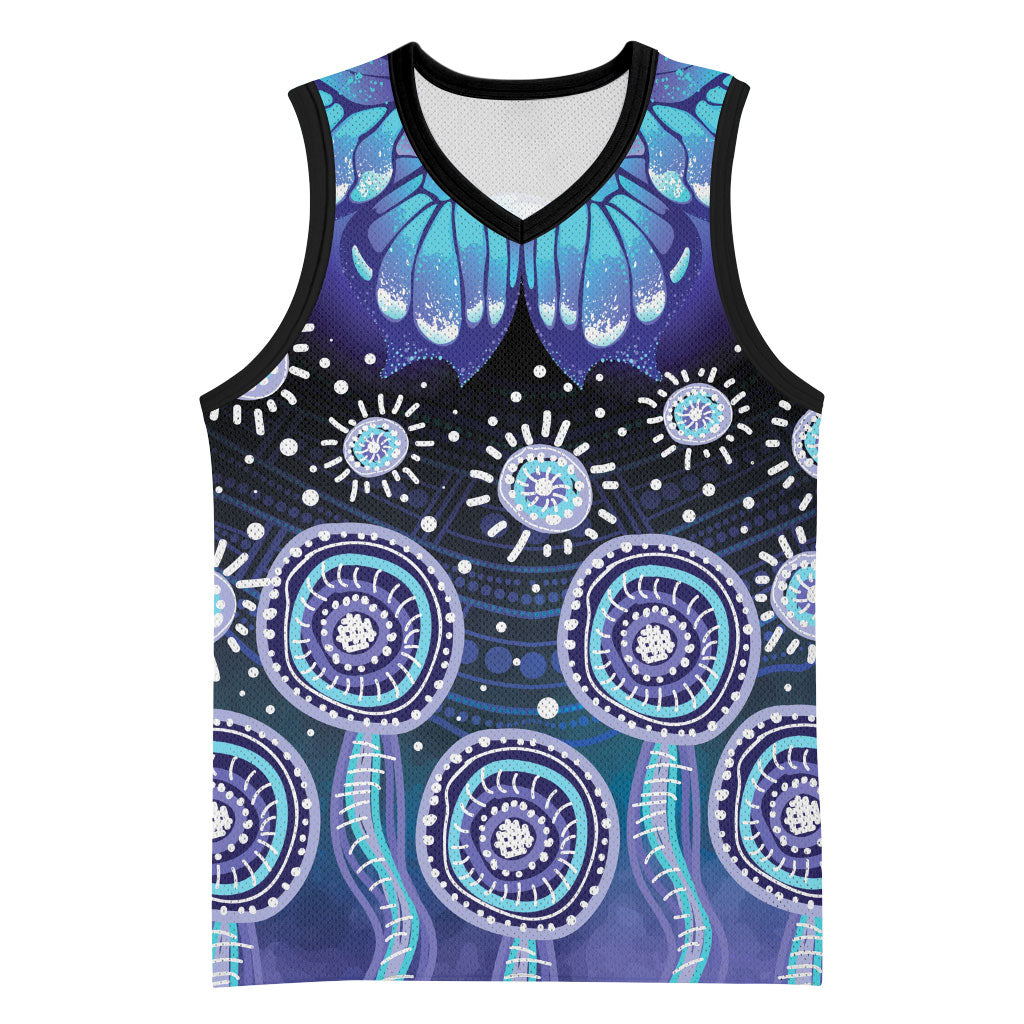 Dreamy Butterfly Collar Australia Purple Teal Hopeful Sky Basketball Jersey Indigenous Aboriginal Art