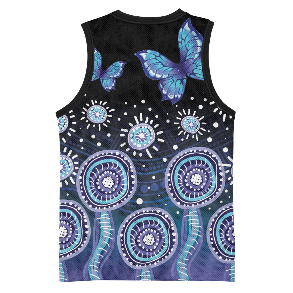 Dreamy Butterfly Collar Australia Purple Teal Hopeful Sky Basketball Jersey Indigenous Aboriginal Art