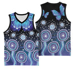 Dreamy Butterfly Collar Australia Purple Teal Hopeful Sky Basketball Jersey Indigenous Aboriginal Art