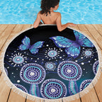 Dreamy Butterfly Collar Australia Purple Teal Hopeful Sky Beach Blanket Indigenous Aboriginal Art