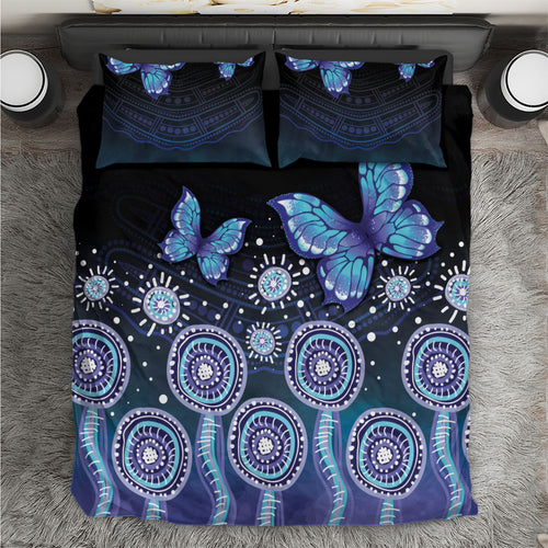 Dreamy Butterfly Collar Australia Purple Teal Hopeful Sky Bedding Set Indigenous Aboriginal Art