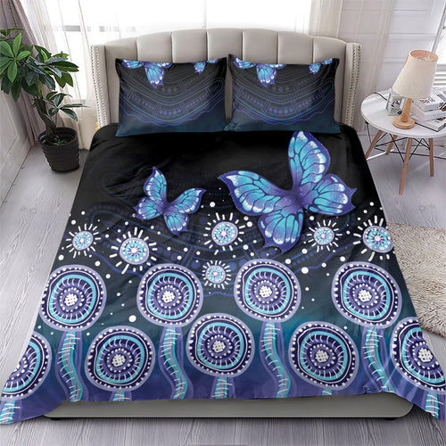 Dreamy Butterfly Collar Australia Purple Teal Hopeful Sky Bedding Set Indigenous Aboriginal Art