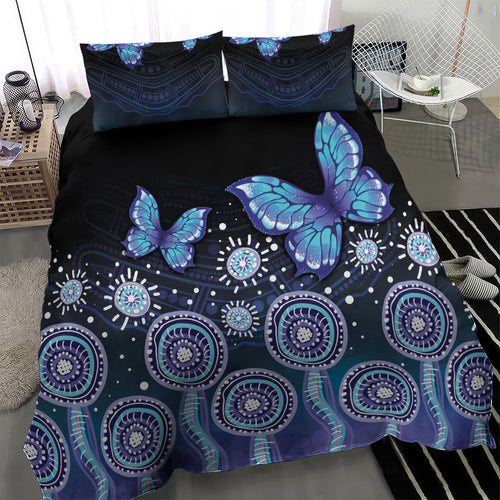 Dreamy Butterfly Collar Australia Purple Teal Hopeful Sky Bedding Set Indigenous Aboriginal Art
