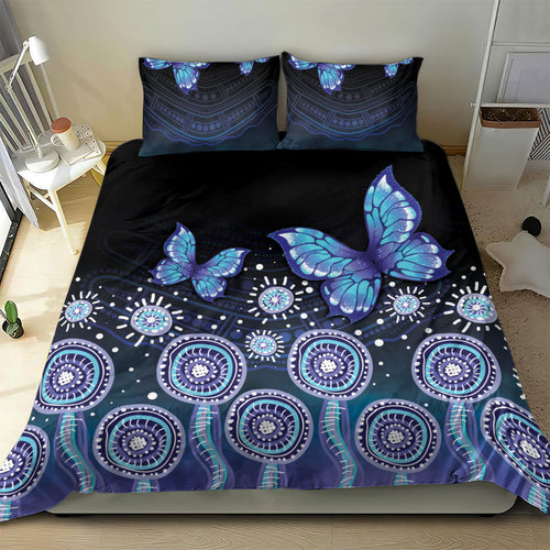 Dreamy Butterfly Collar Australia Purple Teal Hopeful Sky Bedding Set Indigenous Aboriginal Art