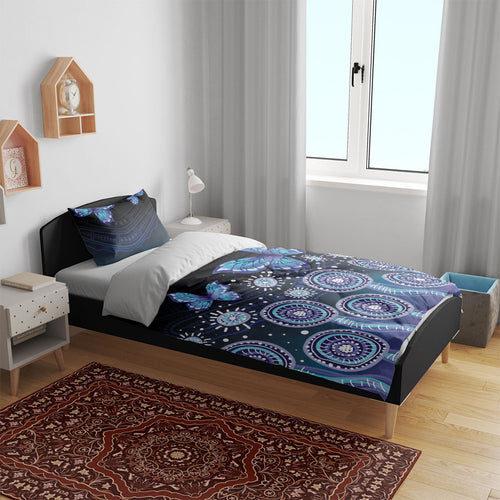 Dreamy Butterfly Collar Australia Purple Teal Hopeful Sky Bedding Set Indigenous Aboriginal Art