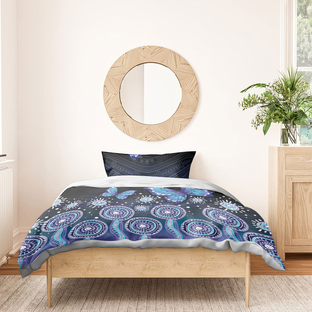 Dreamy Butterfly Collar Australia Purple Teal Hopeful Sky Bedding Set Indigenous Aboriginal Art