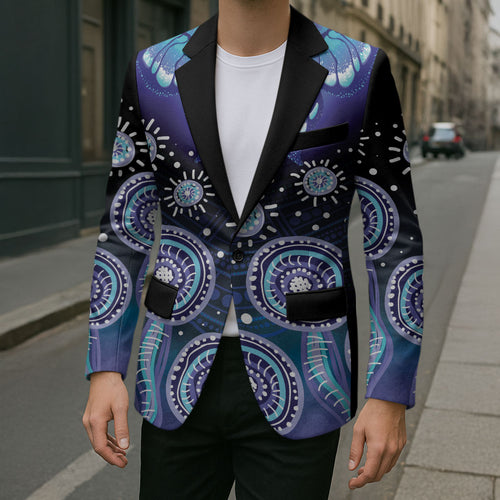 Dreamy Butterfly Collar Australia Purple Teal Hopeful Sky Blazer Indigenous Aboriginal Art
