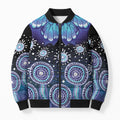 Dreamy Butterfly Collar Australia Purple Teal Hopeful Sky Bomber Puffer Jacket Indigenous Aboriginal Art