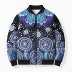 Dreamy Butterfly Collar Australia Purple Teal Hopeful Sky Bomber Puffer Jacket Indigenous Aboriginal Art