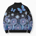 Dreamy Butterfly Collar Australia Purple Teal Hopeful Sky Bomber Puffer Jacket Indigenous Aboriginal Art