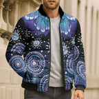 Dreamy Butterfly Collar Australia Purple Teal Hopeful Sky Bomber Puffer Jacket Indigenous Aboriginal Art
