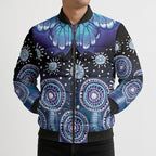 Dreamy Butterfly Collar Australia Purple Teal Hopeful Sky Bomber Puffer Jacket Indigenous Aboriginal Art