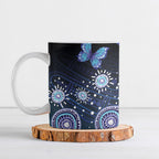 Dreamy Butterfly Collar Australia Purple Teal Hopeful Sky Ceramic Mug Indigenous Aboriginal Art