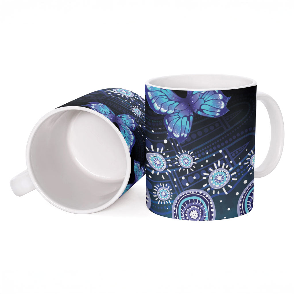 Dreamy Butterfly Collar Australia Purple Teal Hopeful Sky Ceramic Mug Indigenous Aboriginal Art
